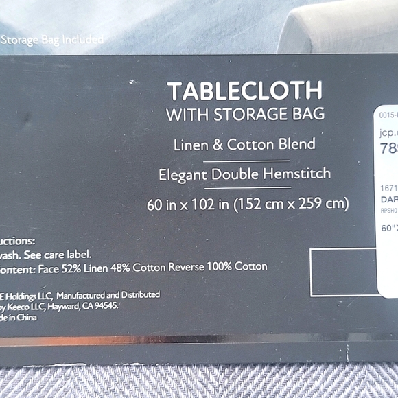Fieldcrest Luxury Cotton Linen Harringbone Tablecloth 60 x 102 Dark Gray - Picture 7 of 8